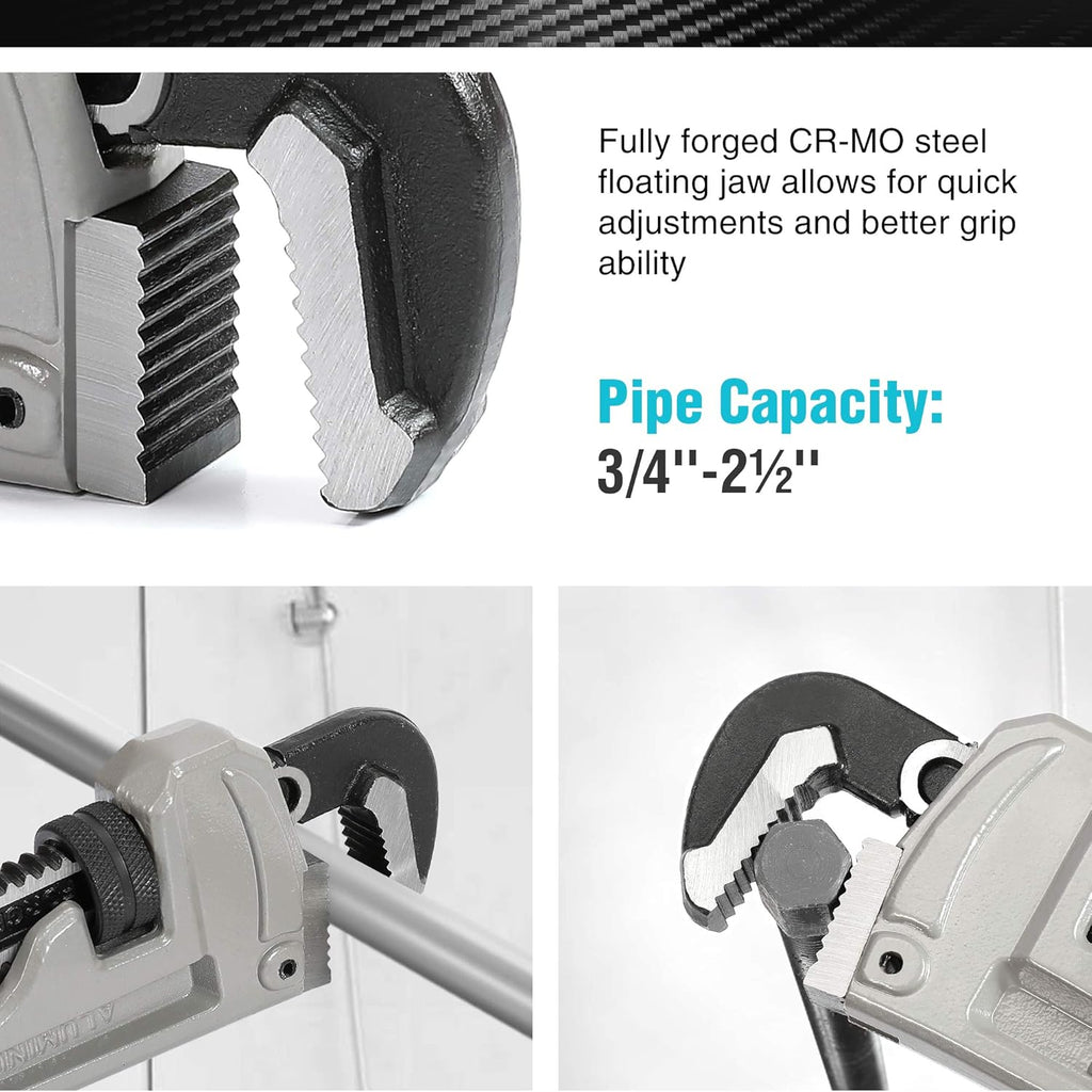 24-inch Heavy Duty Aluminum Straight Pipe Wrench, Adjustable, Drop Forged, Pack of 2 S462404