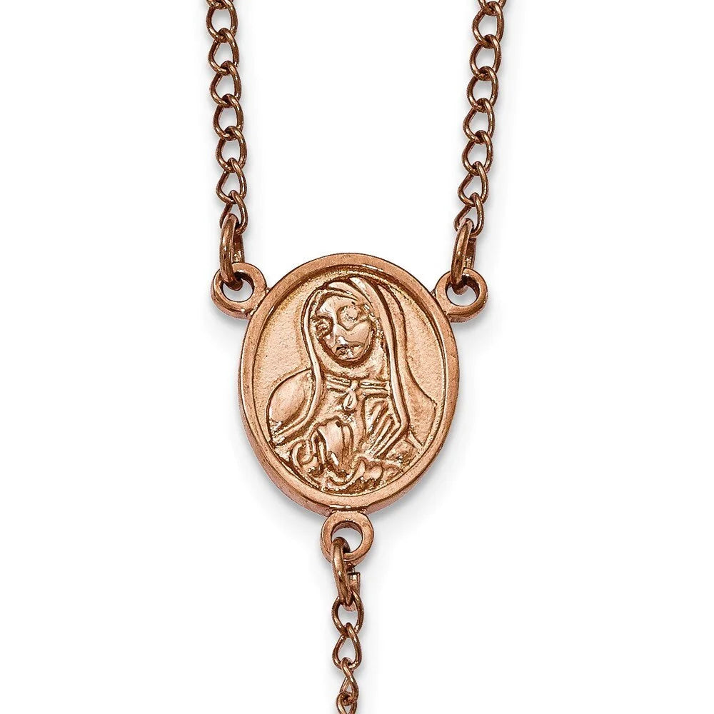 30" Stainless Steel Pink Plated Rosary Necklace R632
