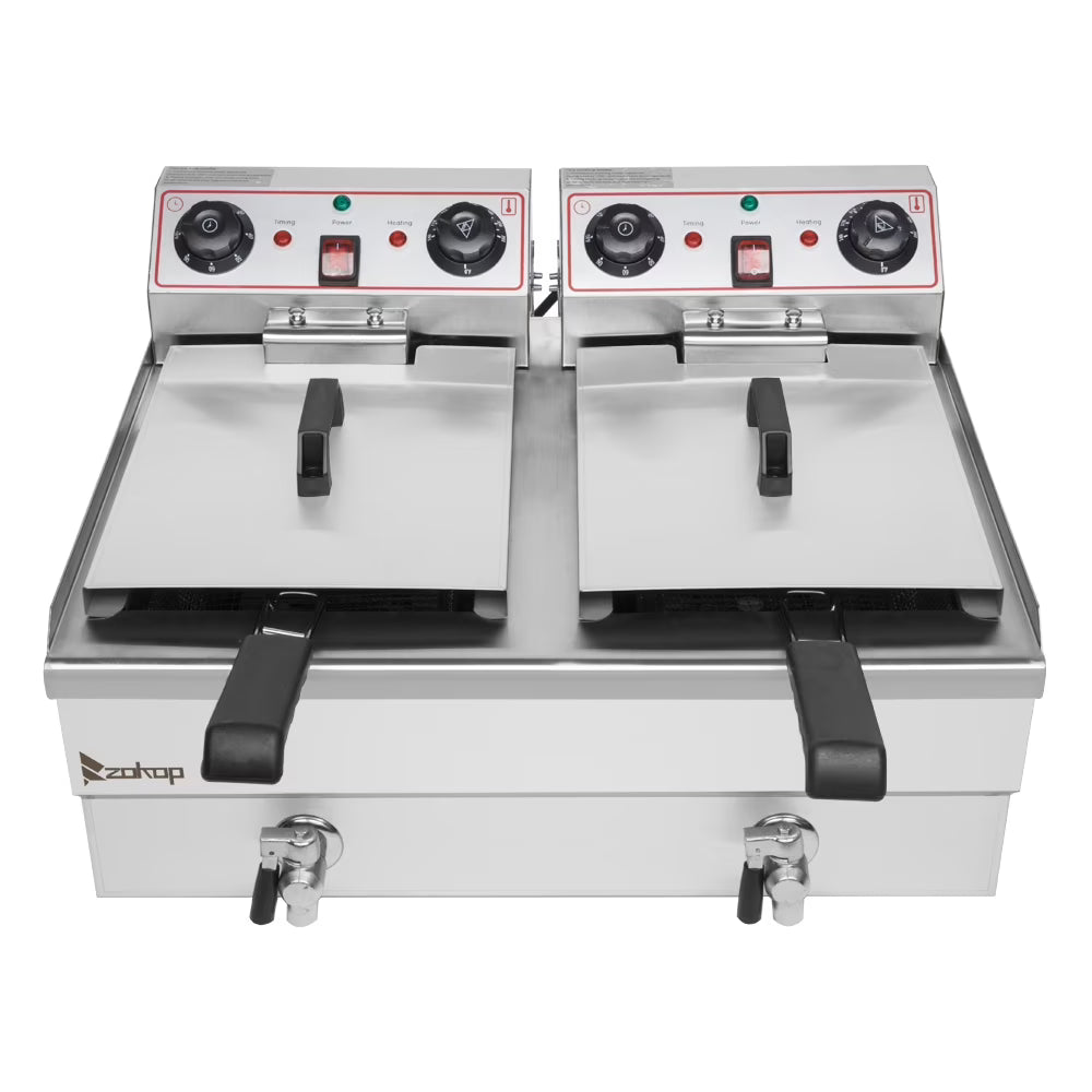 16.9QT Stainless Steel Double Tank Deep Fryer D16594