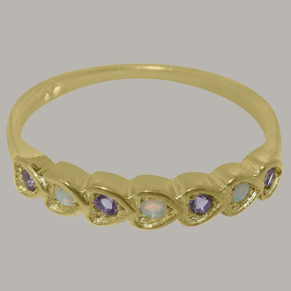9k Yellow Gold Ring with Natural Opal & Amethyst Eternity Ring H981