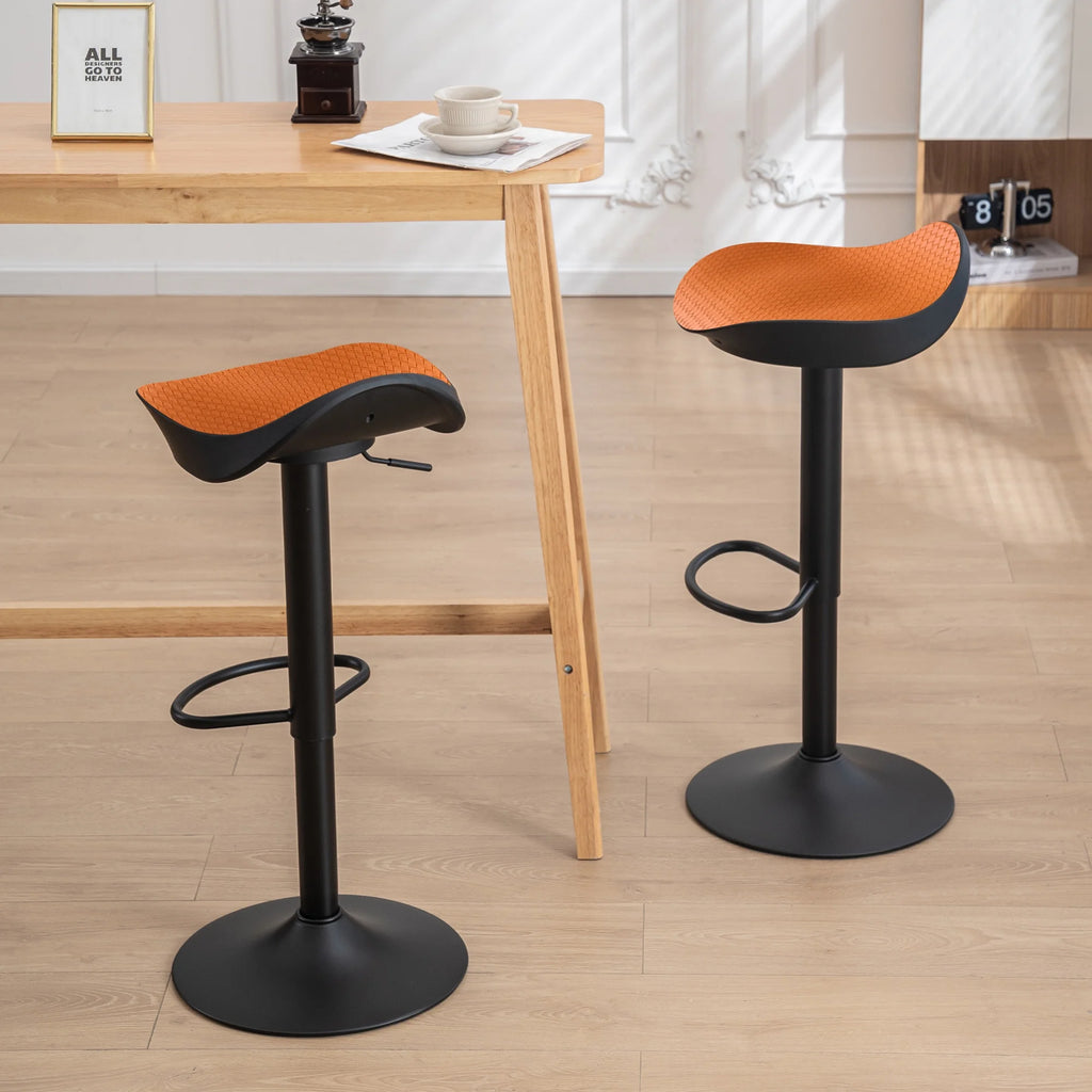 Orange Set of 2 Height Adjustable PU Leather Bar Stools N705