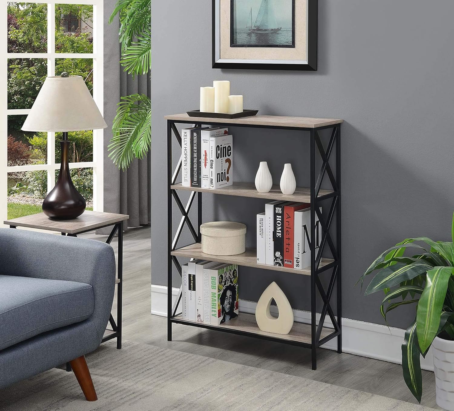 4-Tier Bookcase, Barnwood/Black B9746