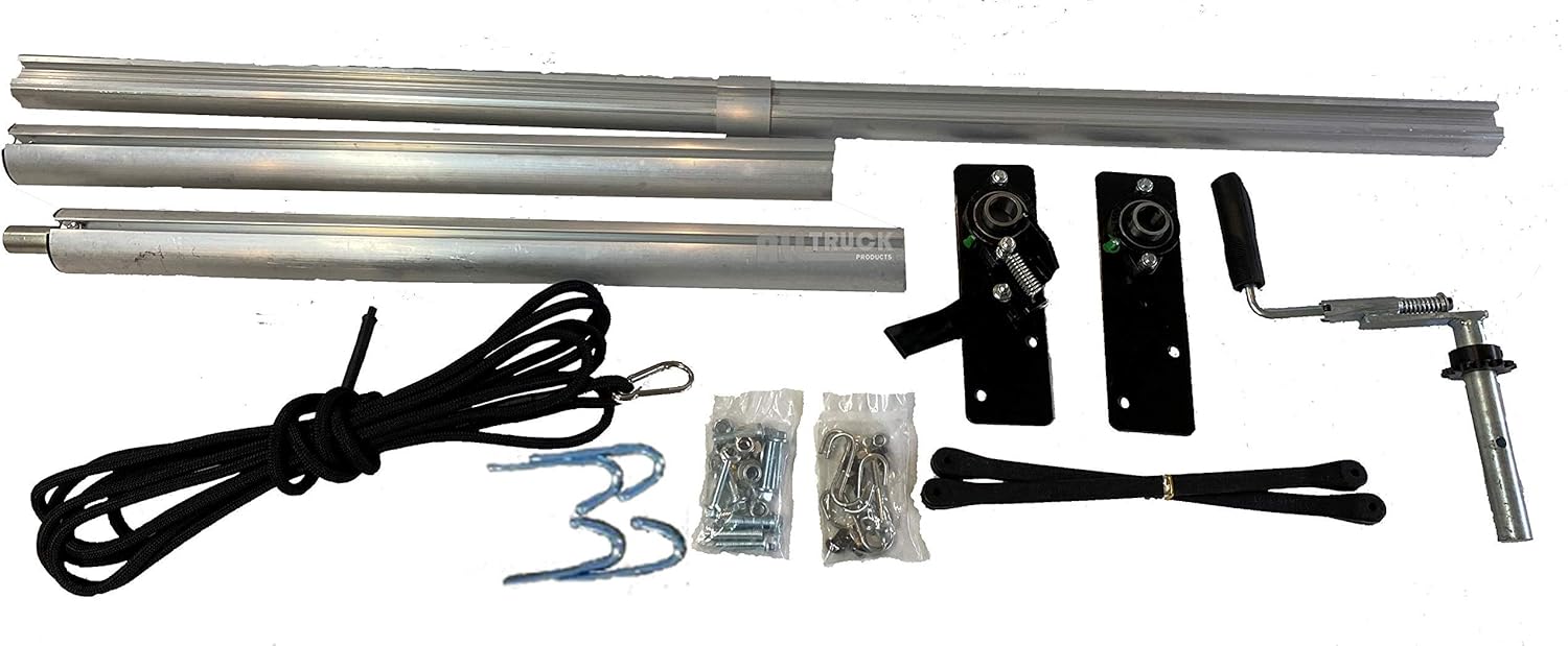 Manual Hand Crank Cab Level Truck & Trailer Tarp Roller Kit with PVC Mesh Tarp (6'6" x 14') R502
