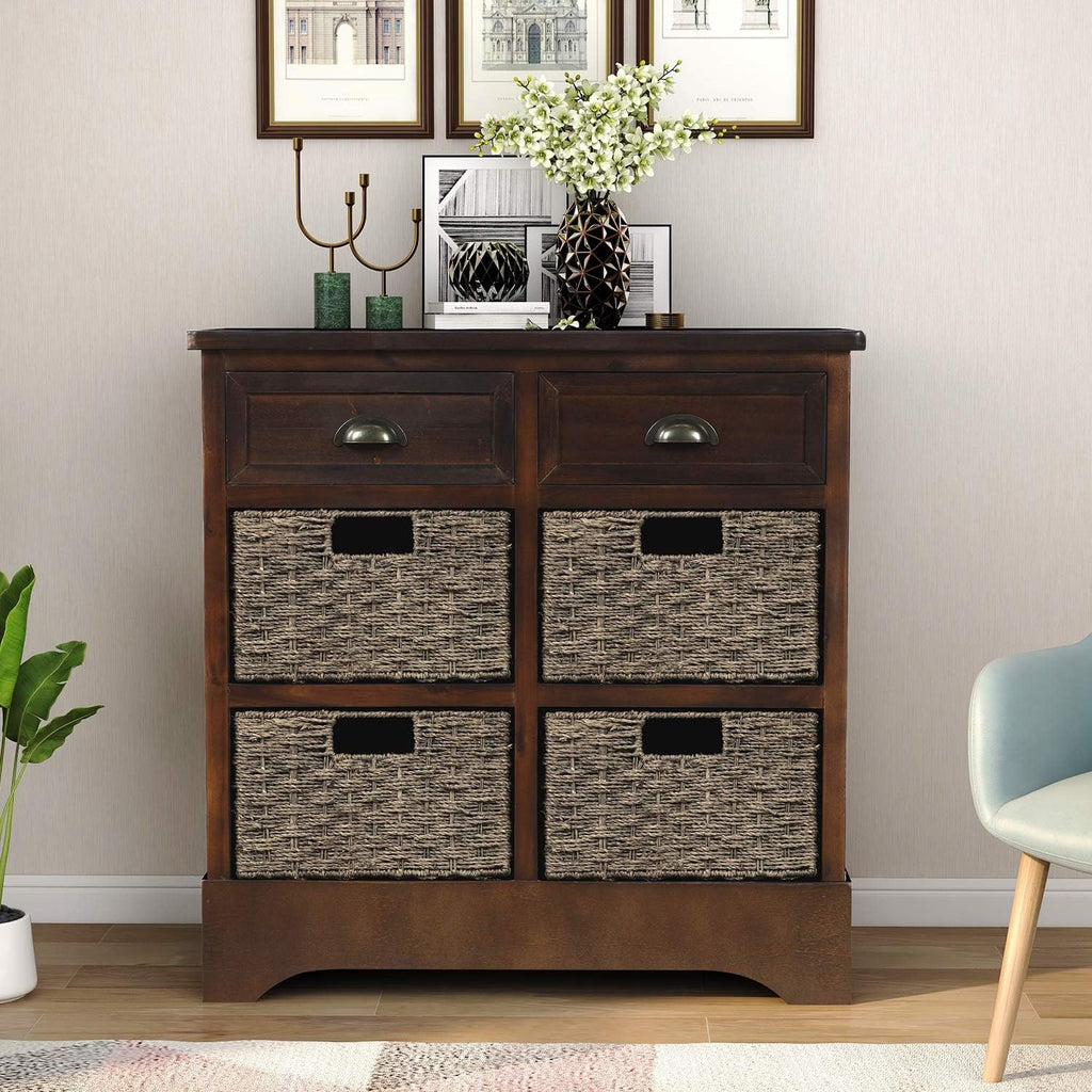 Rustic Storage Cabinet with Two Drawers and Four Fabric Basket (Antique Navy) I200024