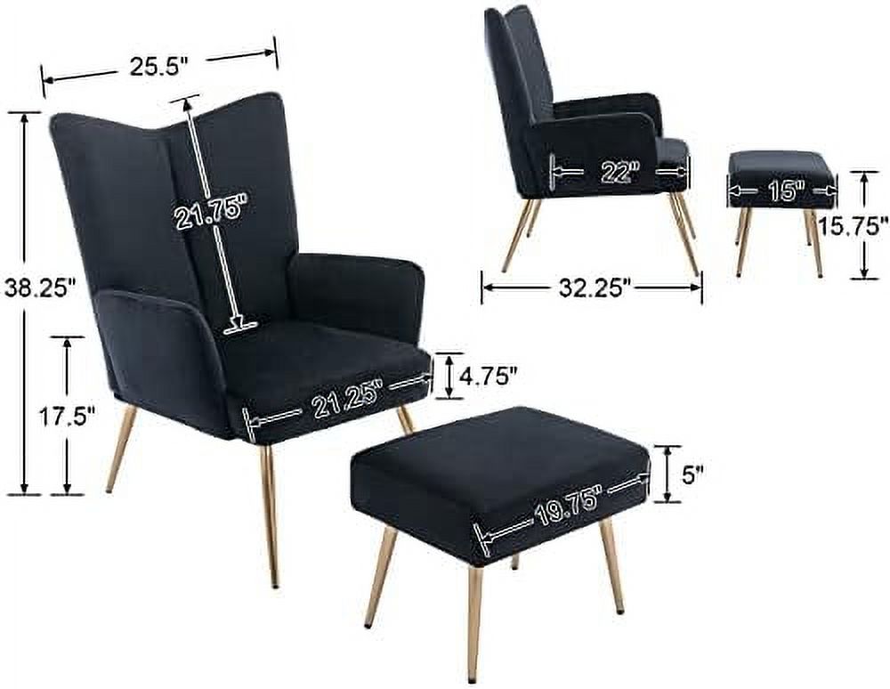 Black Velvet Accent Chair with Ottoman N78971
