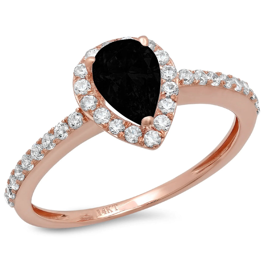 1.32ct Pear Cut Black Onyx Rose Gold Halo Ring R8778
