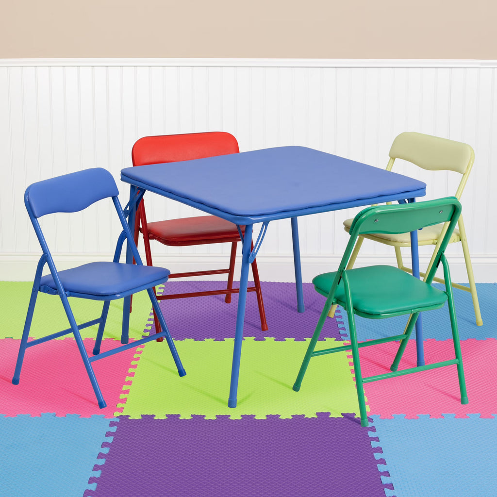 Blue 5-Piece Folding Table and Chair Set K92963