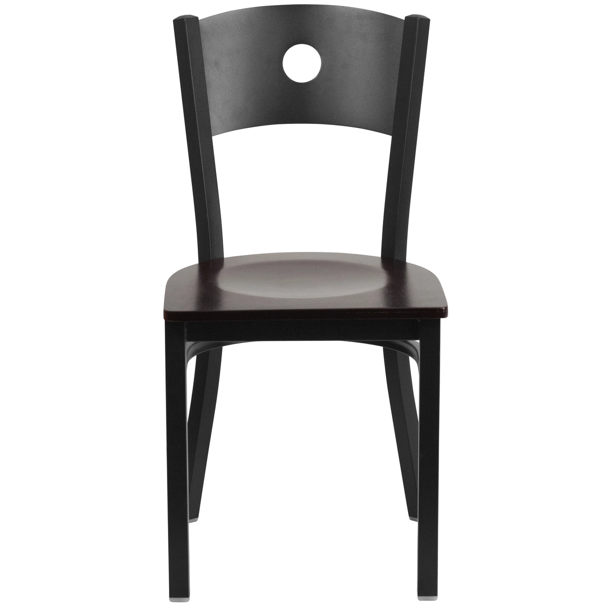 Black Circle Back Metal Restaurant Chair with Walnut Wood Seat T475460