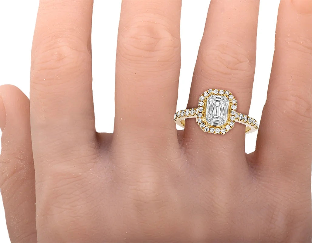 Emerald Diamond 0.75CT Engagement Ring 14K Yellow Gold P205