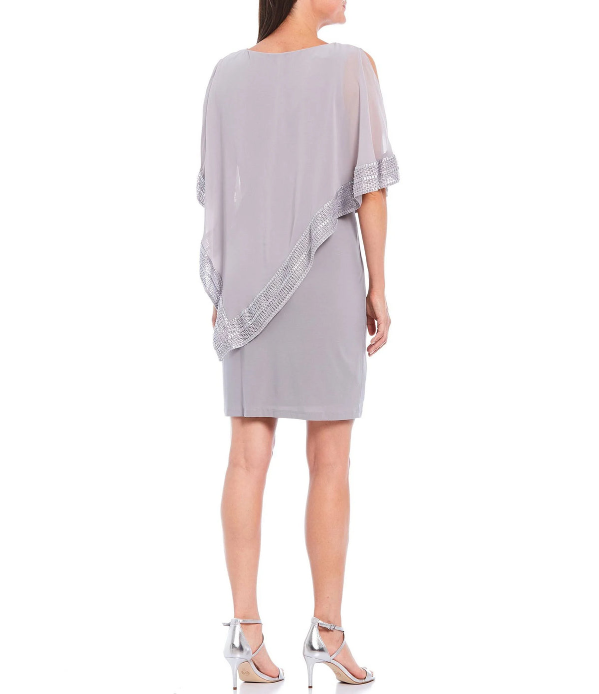 Foil-Trim Asymmetrical Hem Dress H66920