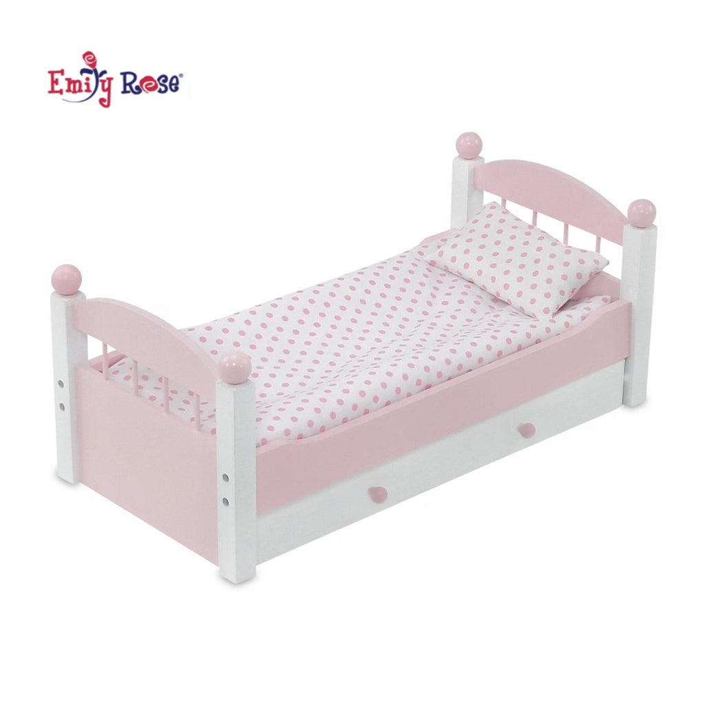 18 Inch Doll Trundle Bed with Plush Polka Dot Doll Bedding L57779