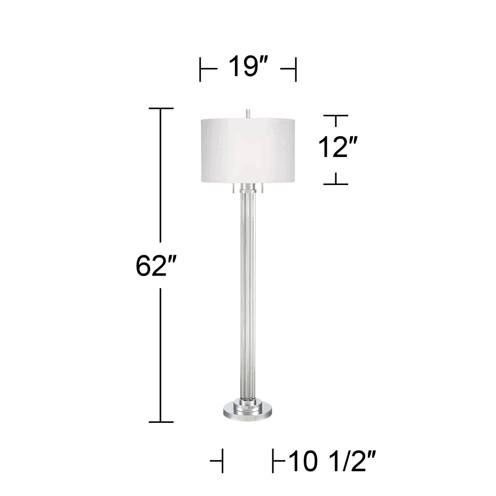 Modern Floor Lamp Steel Crystal Glass Column Linen Drum Shade E89631