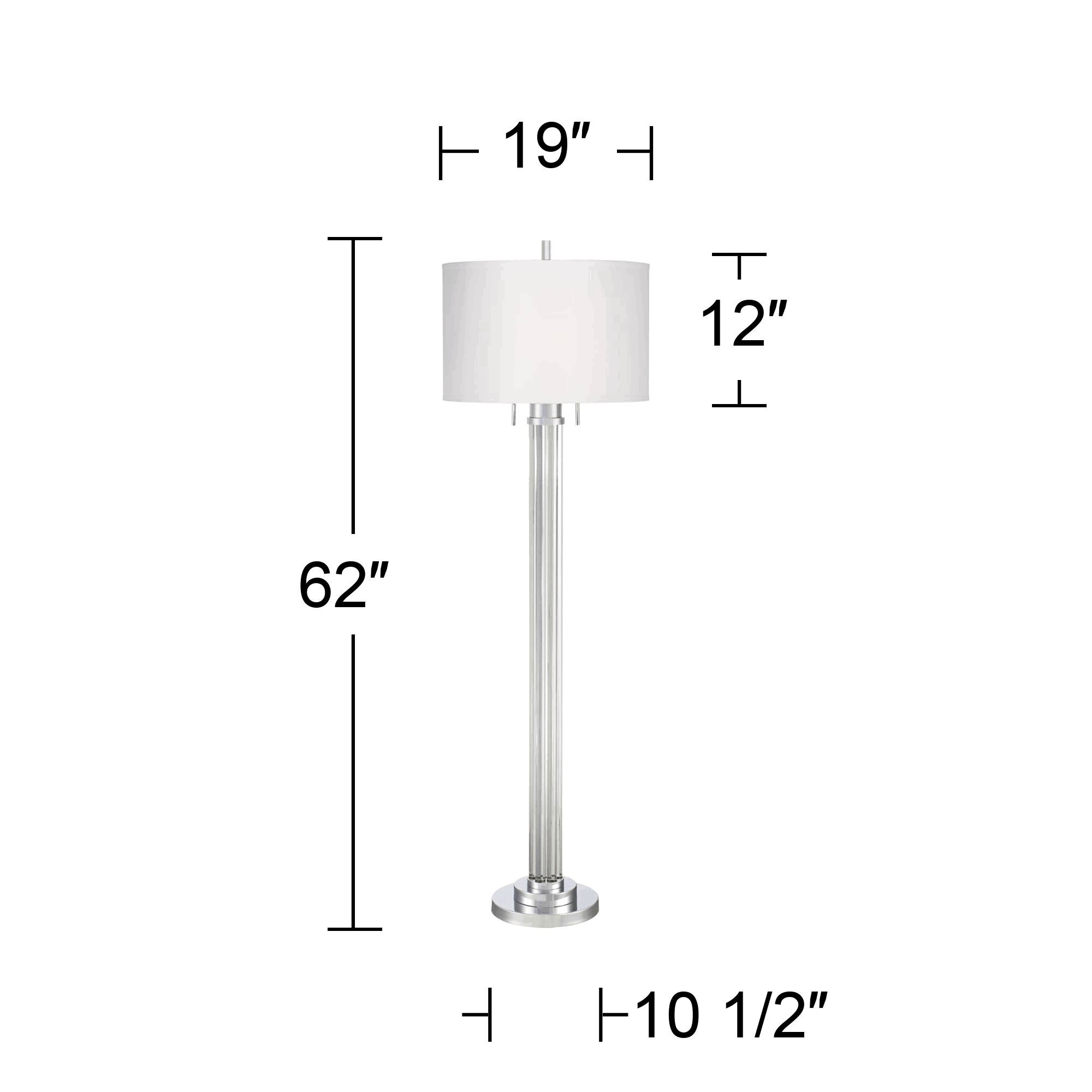 Modern Floor Lamp Steel Crystal Glass Column Linen Drum Shade E89631