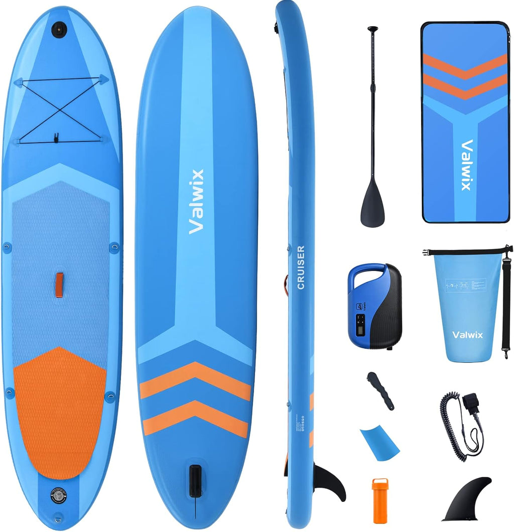 Inflatable Stand Up Paddle Board with Electric Air Pump & Action Camera Mount, 11' x 32'' x 6'', 350LBS Capacity (Blue) C919