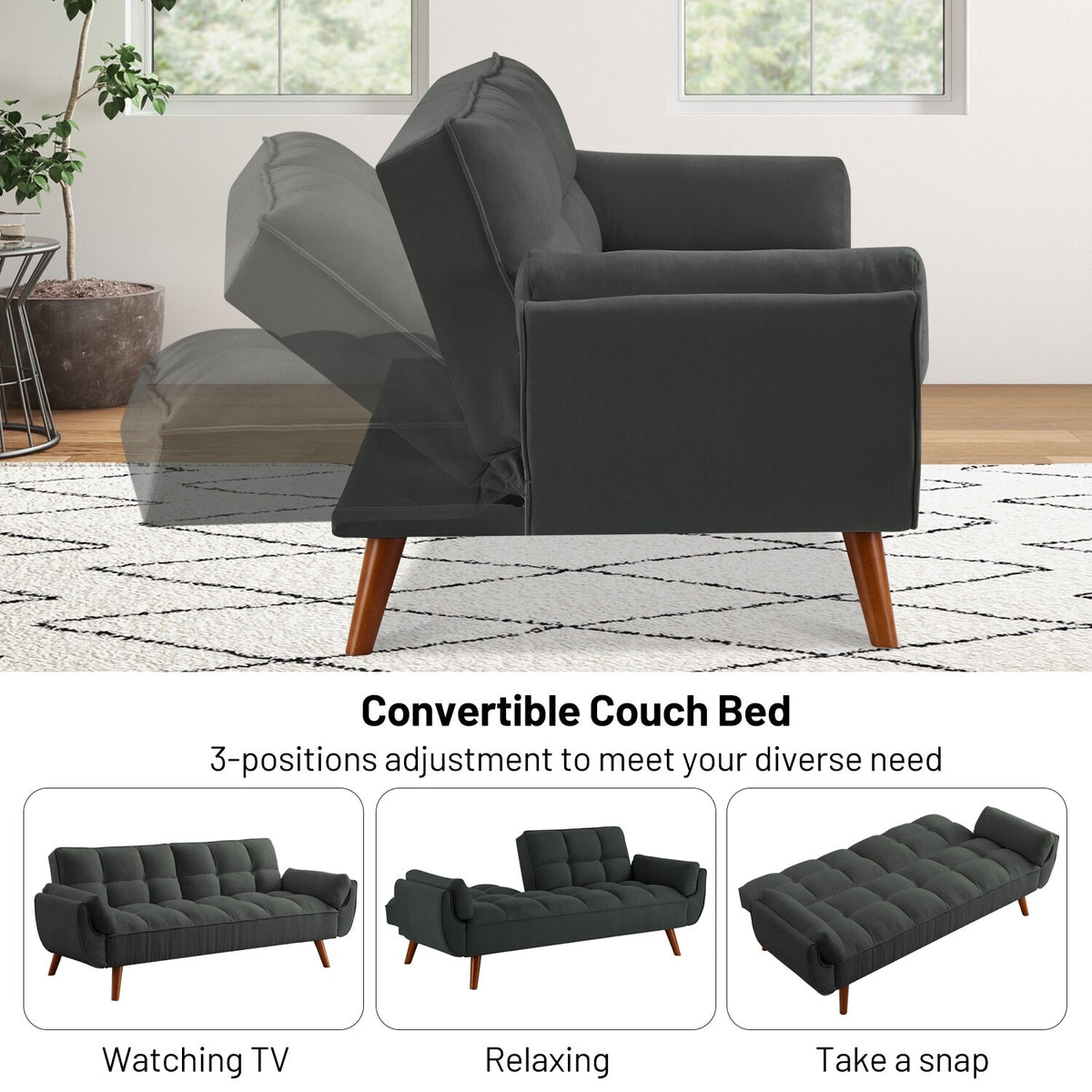 Dark Gray Convertible Sofa Bed with Pillows S51108