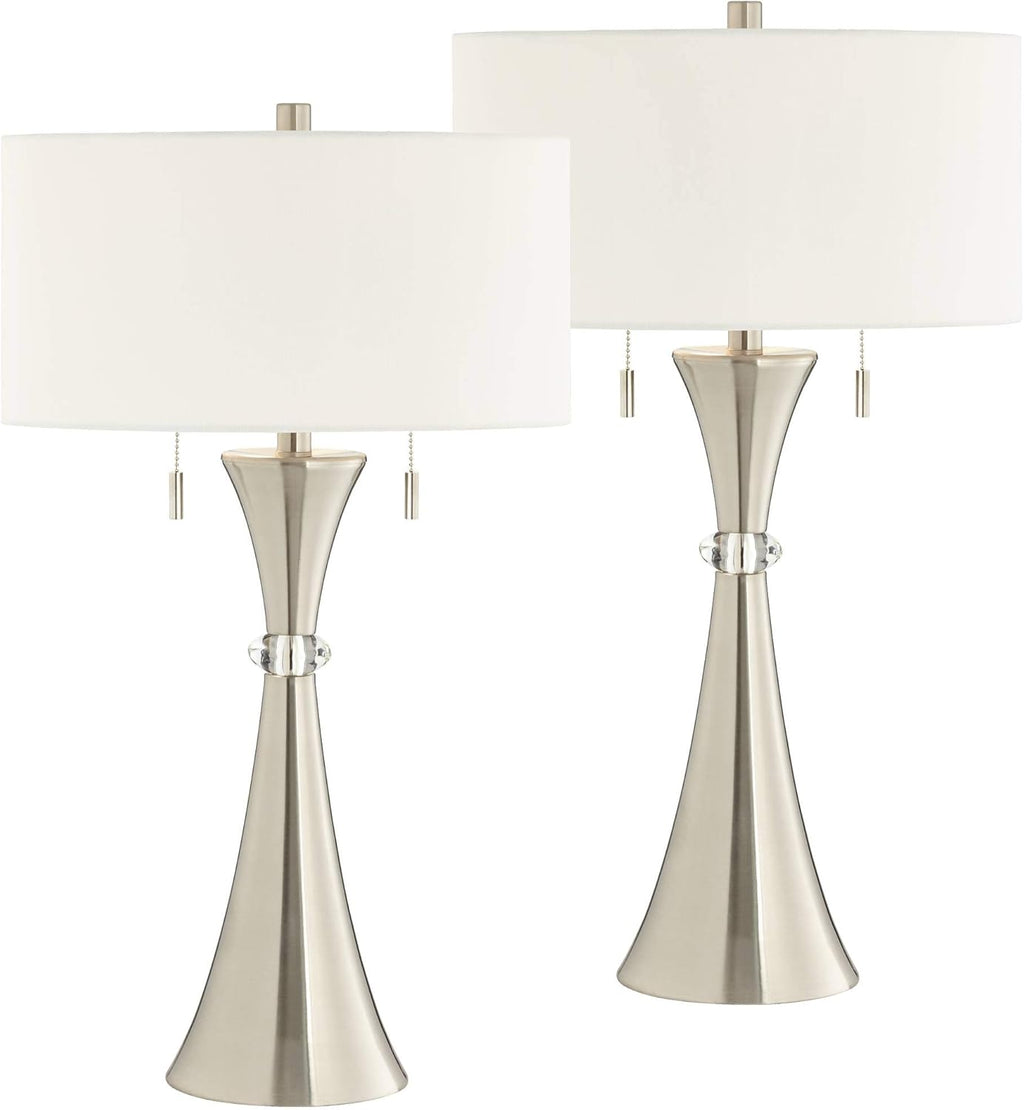Silver Metal White Drum Shade Table Lamps Set of 2 K875471