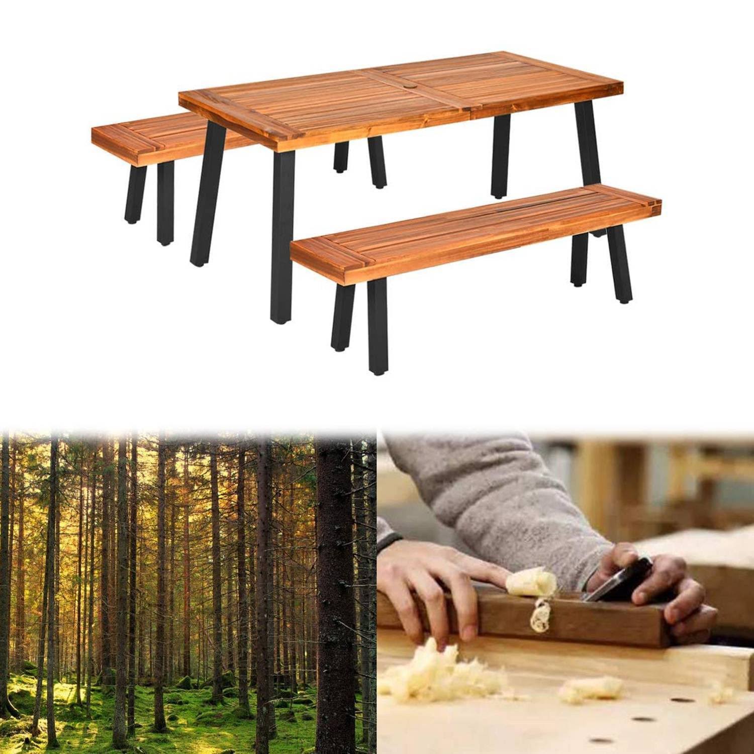 2pc 63x22 Acacia Wood Benches F430674