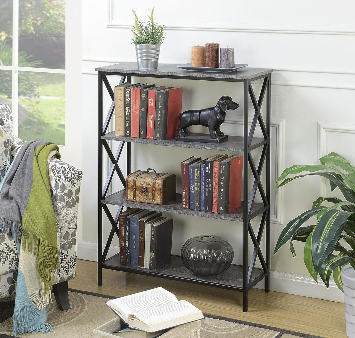 4-Tier Bookcase, Barnwood/Black B9746