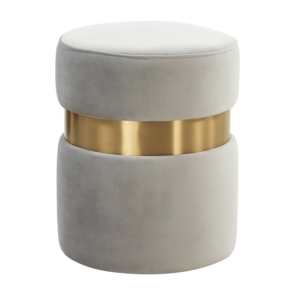 Light Grey Round Velvet Ottoman B860880