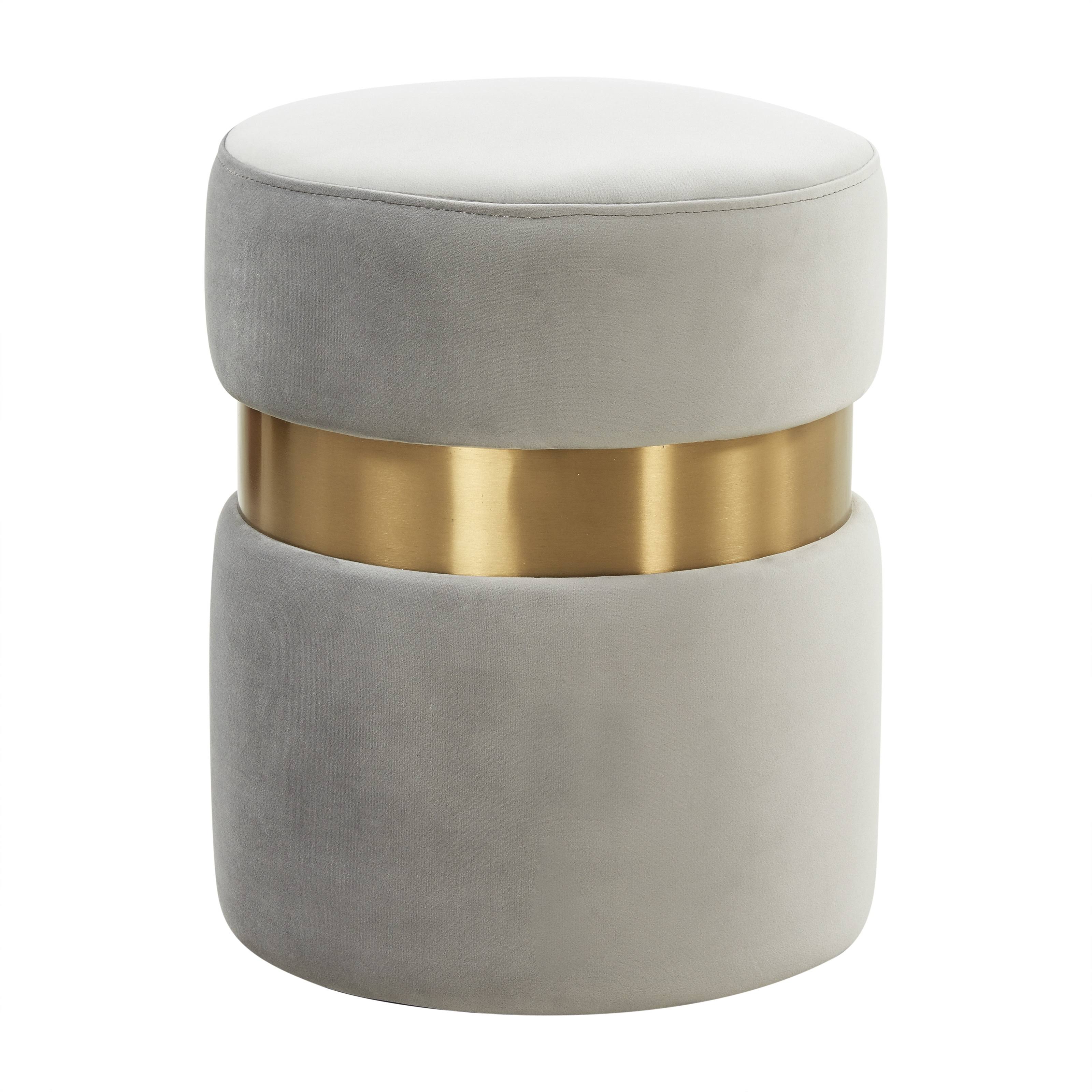 Light Grey Round Velvet Ottoman B860880