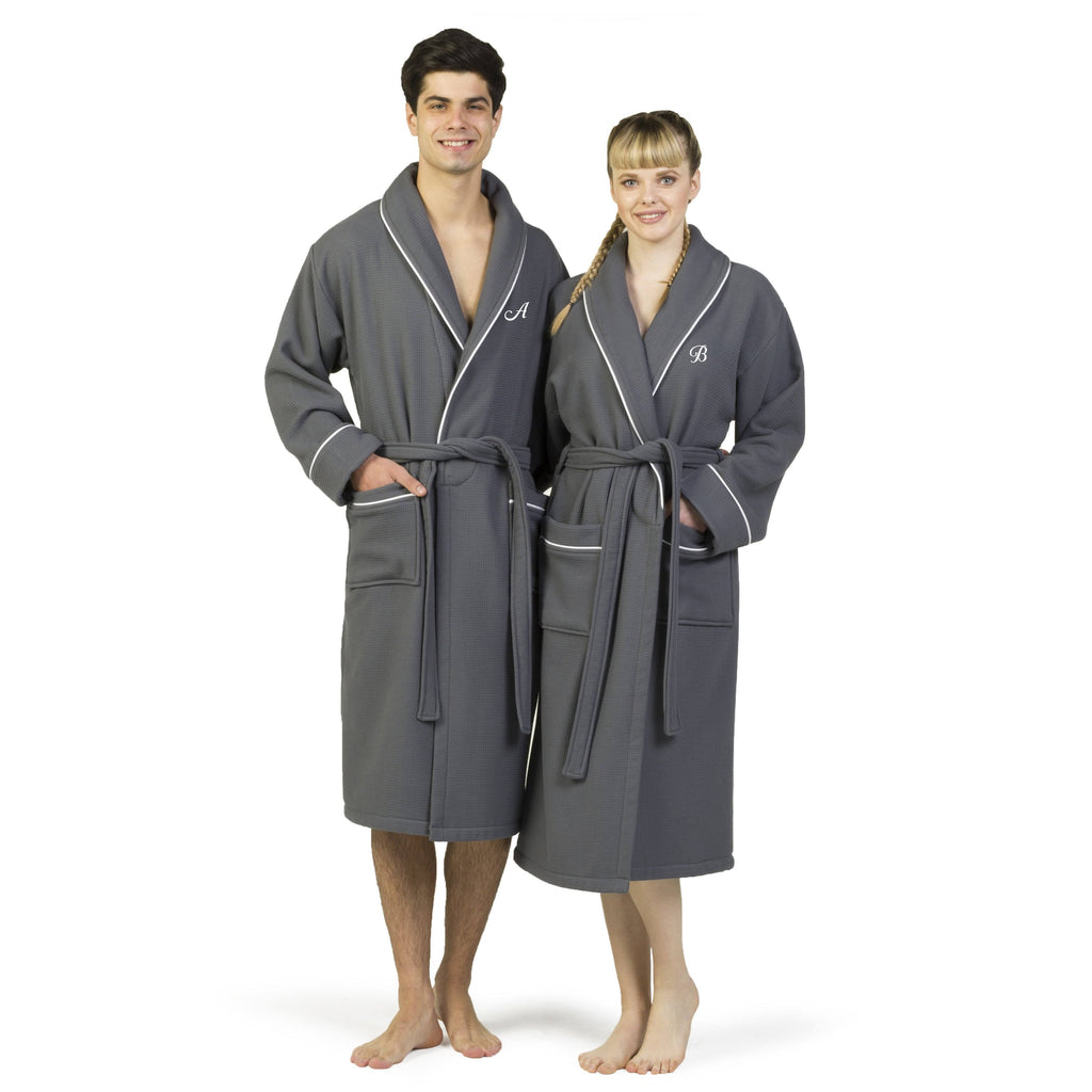Dark Gray Turkish Cotton Waffle Terry Bathrobe E270
