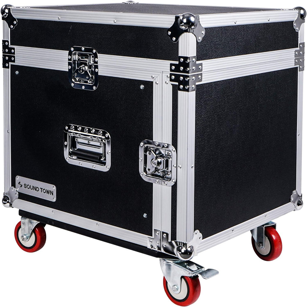 8U PA DJ Pro Audio Rack Road Case with 13U Slant Mixer Top and Casters U59129