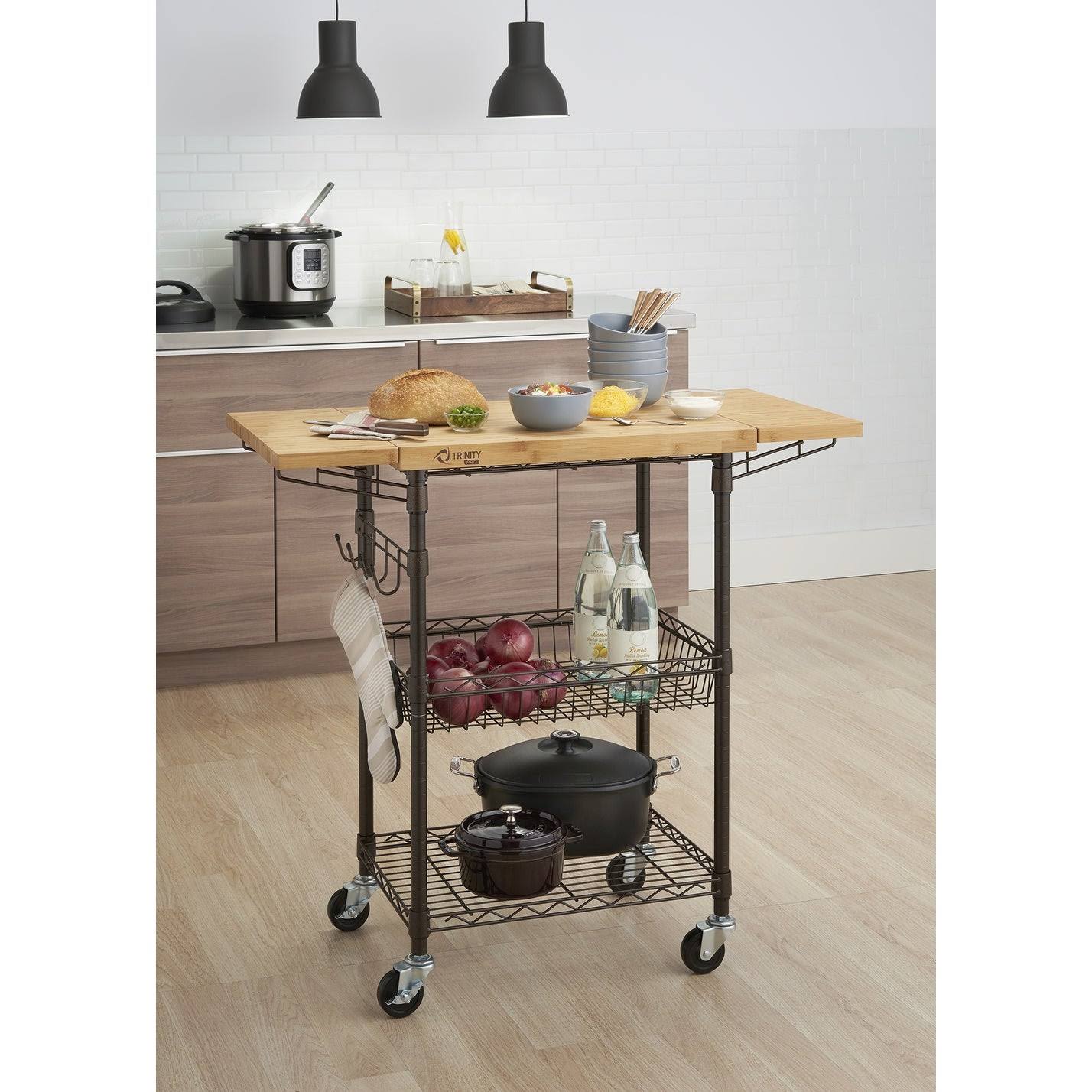 Bamboo Kitchen Cart in Bronze Anthracite - Brown - Wood R81421