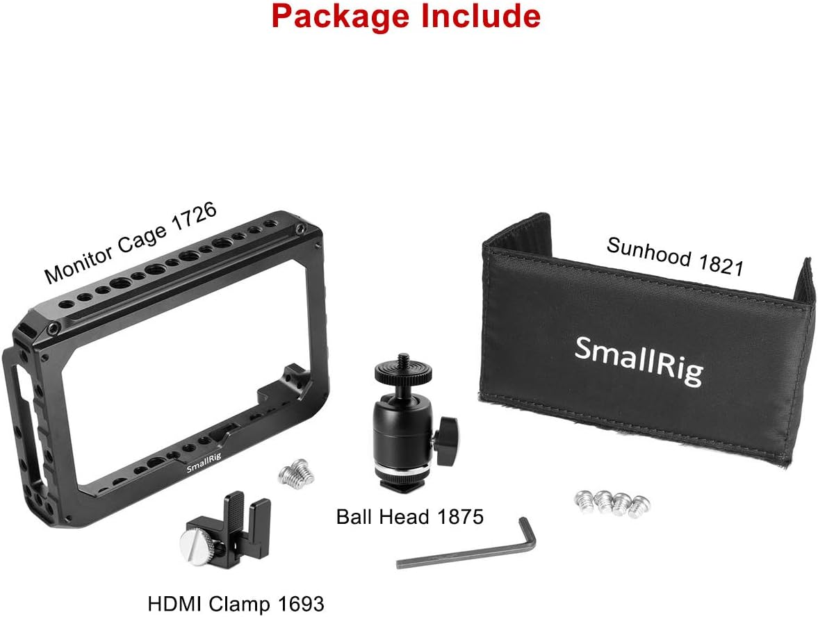 Director Monitor Cage Accessory Kit for 5 inches Monitor with HDMI Clamp, Sunhood, Ballhead and Cold Shoe Adapter W6247