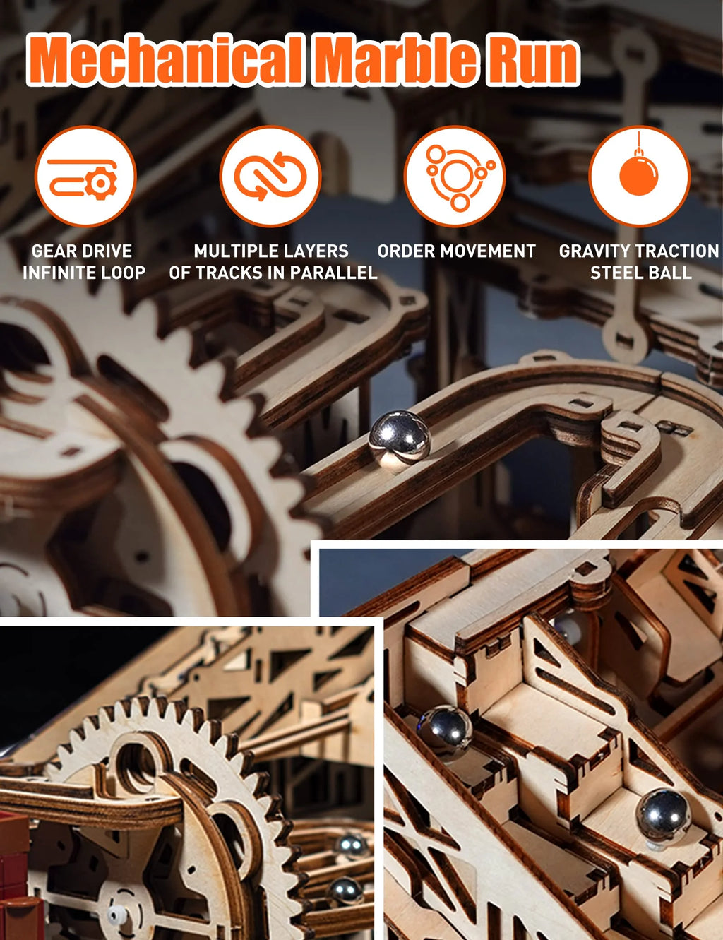 3D Wooden Puzzles Marble Run Model Building Kits with Motor S3253