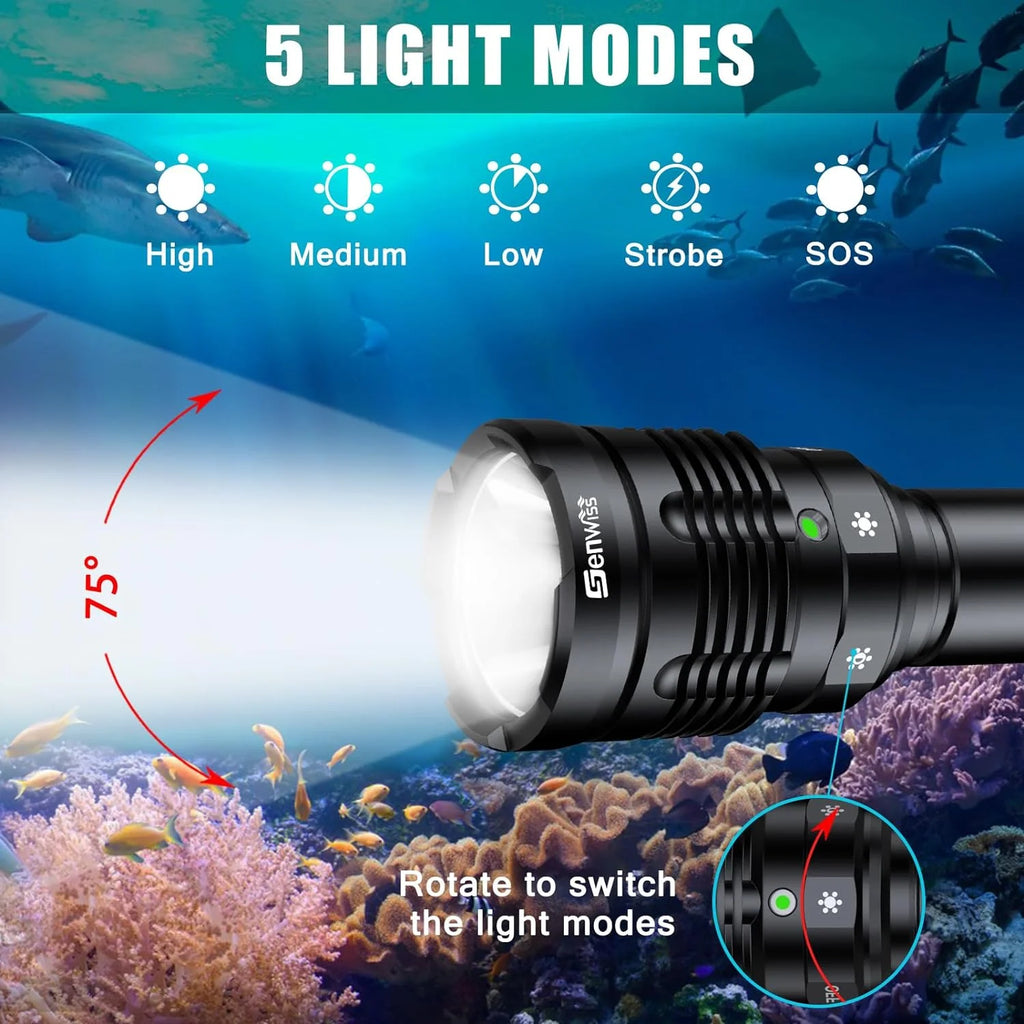 Rechargeable Underwater Dive Flashlight with Battery and Charger F45090