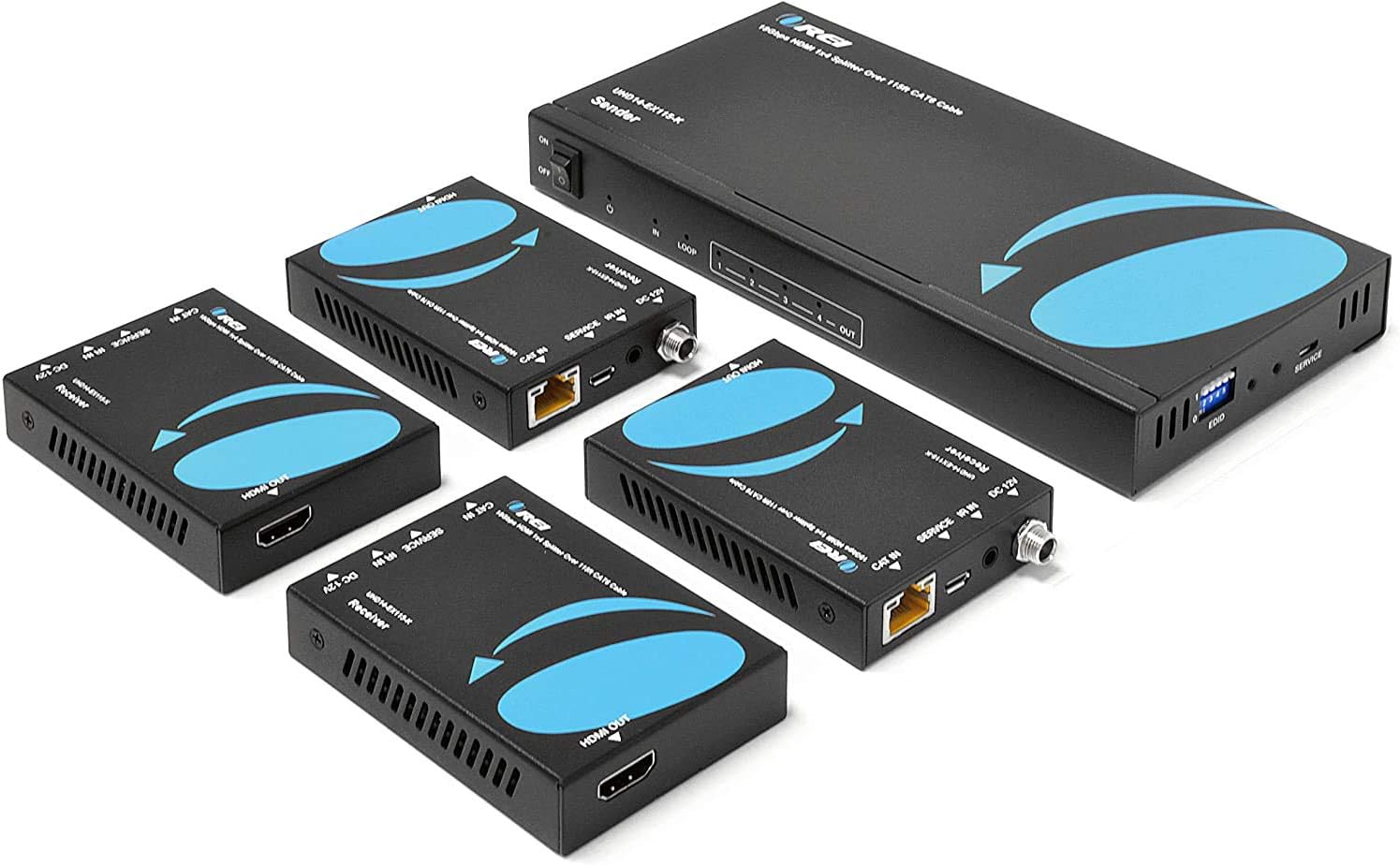 4K 4x4 HDMI Extender Matrix with HDR Switcher & IR Control, RS-232, 4 Receivers Included B64616