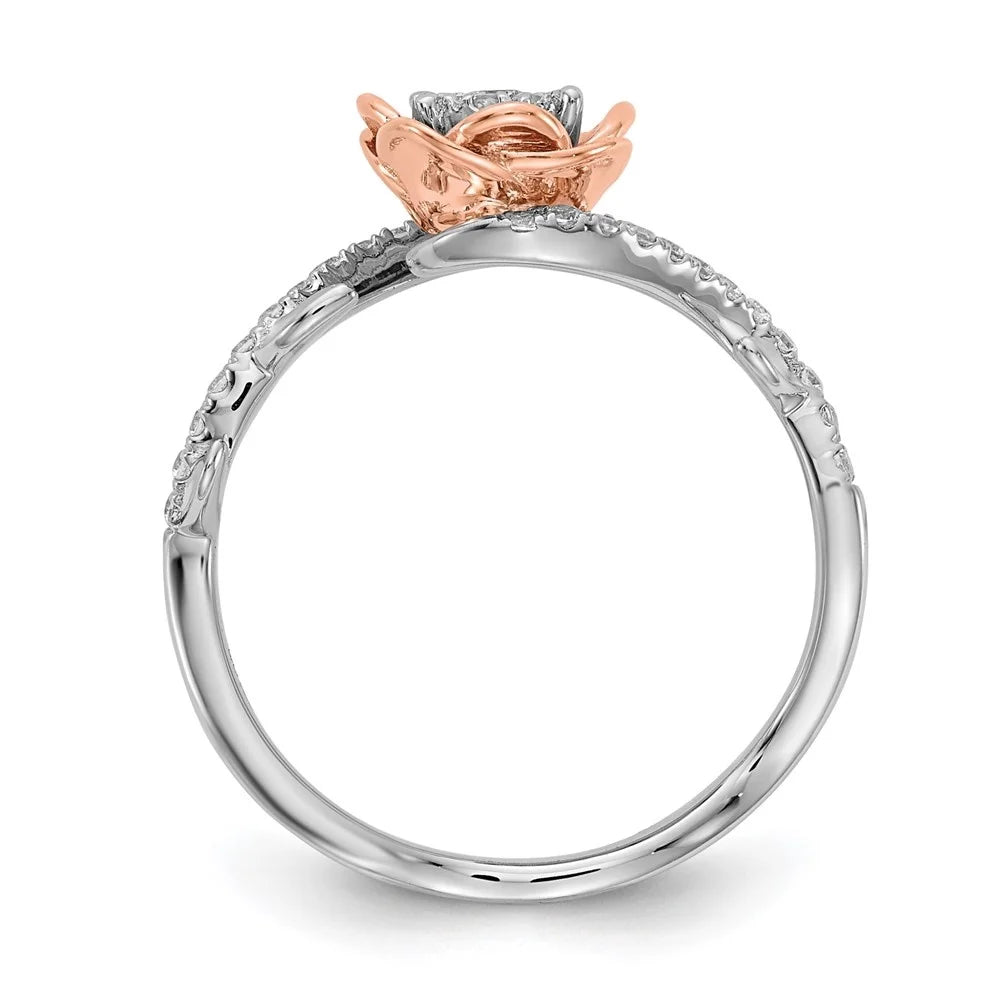 14k Two-tone Gold Floral Diamond Ring Size 7 Z339
