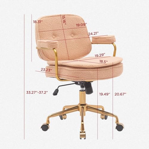 Camel Boucle Desk Chair with Wheels and Arms and Gold Metal Legs H361428