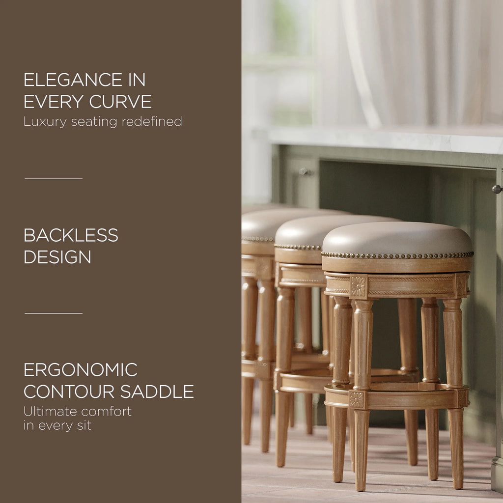 Weathered Oak Backless Bar Stool with Vegan Leather H840241