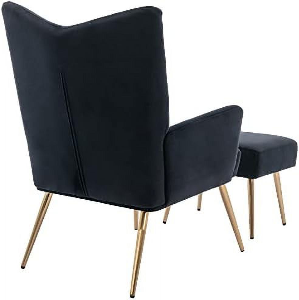 Black Velvet Accent Chair with Ottoman N78971