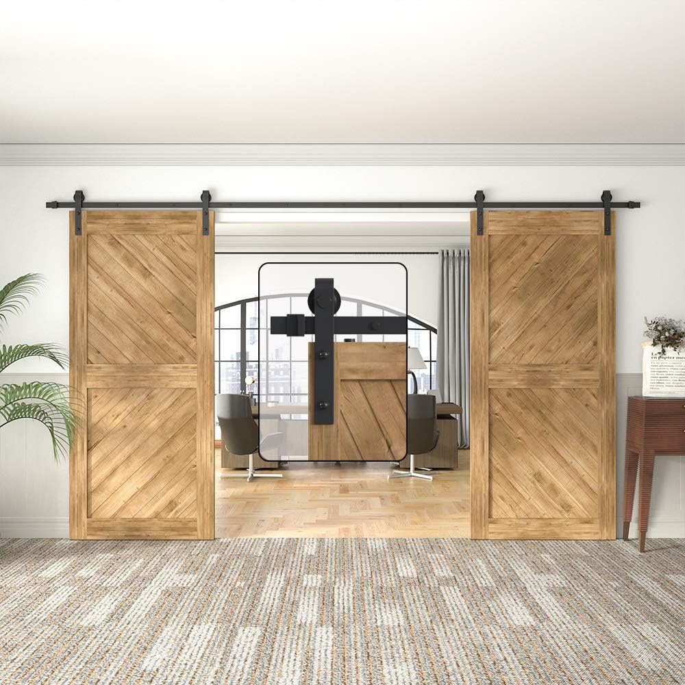 5FT Sliding Barn Door Hardware Kit for Double Doors Black U28214