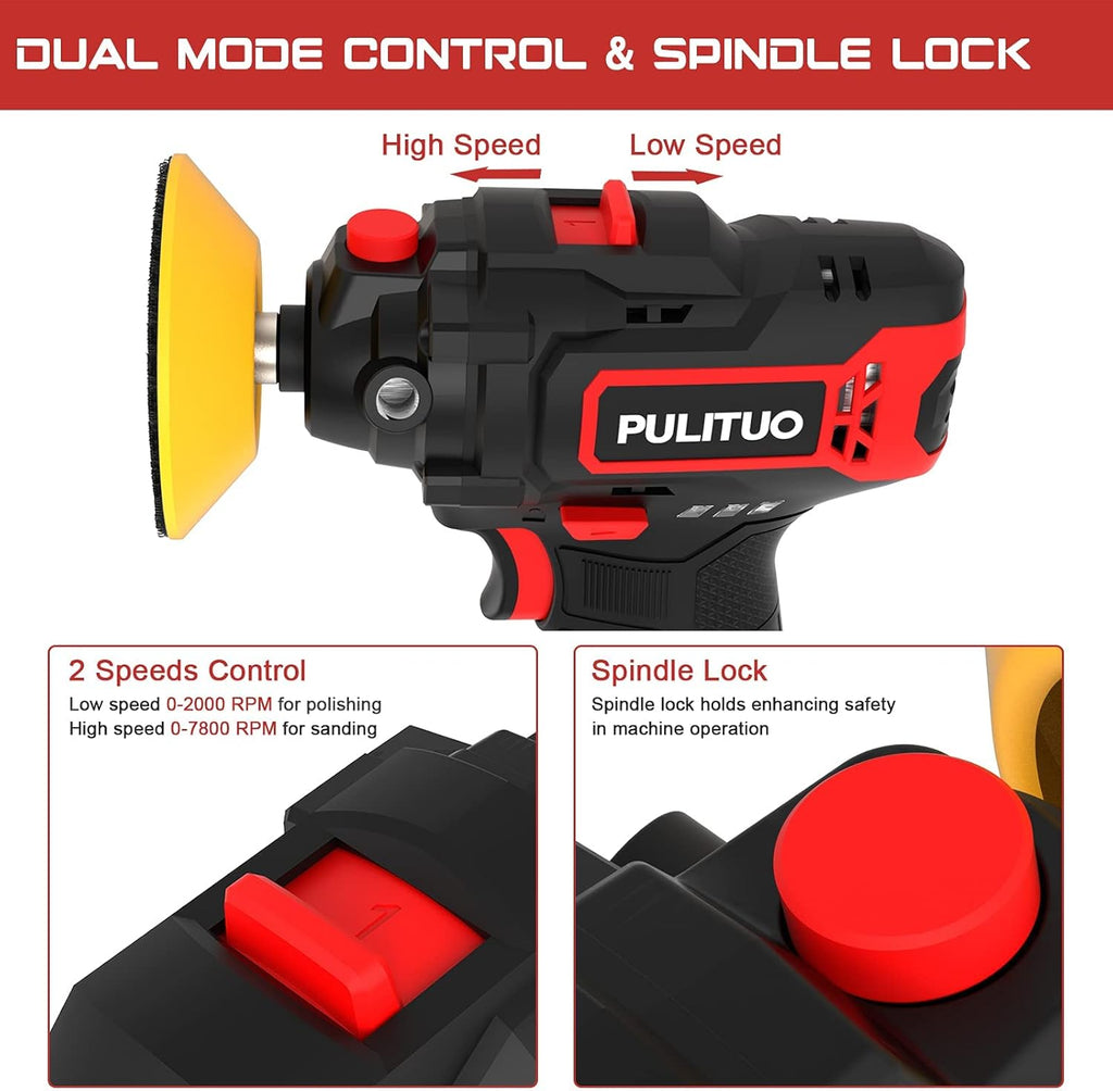 12V Cordless Car Buffer Polisher, 3 Inch, 2600-7800 RPM, 2.0Ah Battery, 8 Polishing Pads R99055