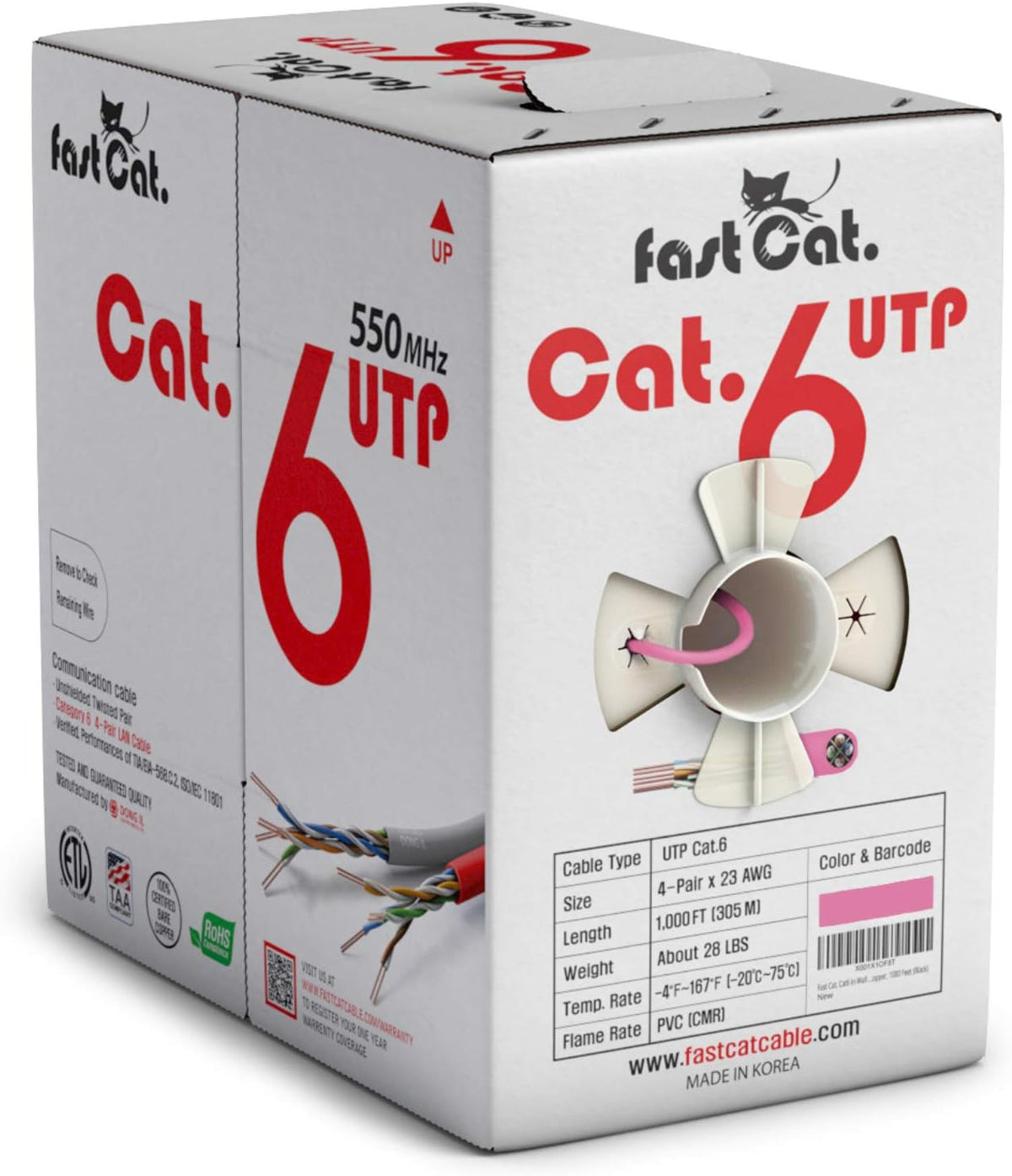 Cat6 Ethernet Cable 1000ft - 23 AWG, CMR, Solid Bare Copper UTP LAN Cable (Purple) G9599
