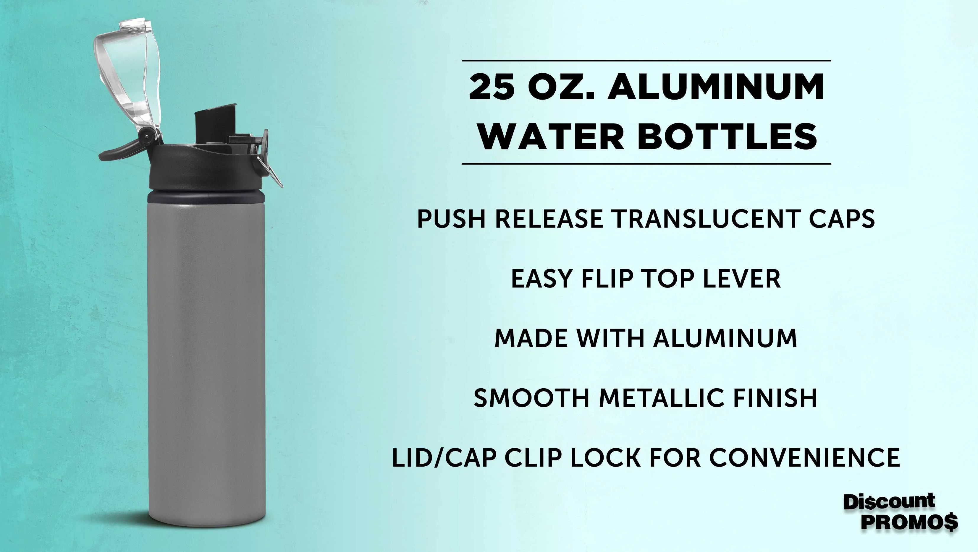 25 oz Aluminum Water Bottle 6 Pack with Carabiner L945