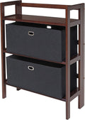 Antique Walnut/Black 3-PC Folding Bookcase with Fabric Basket Q734416