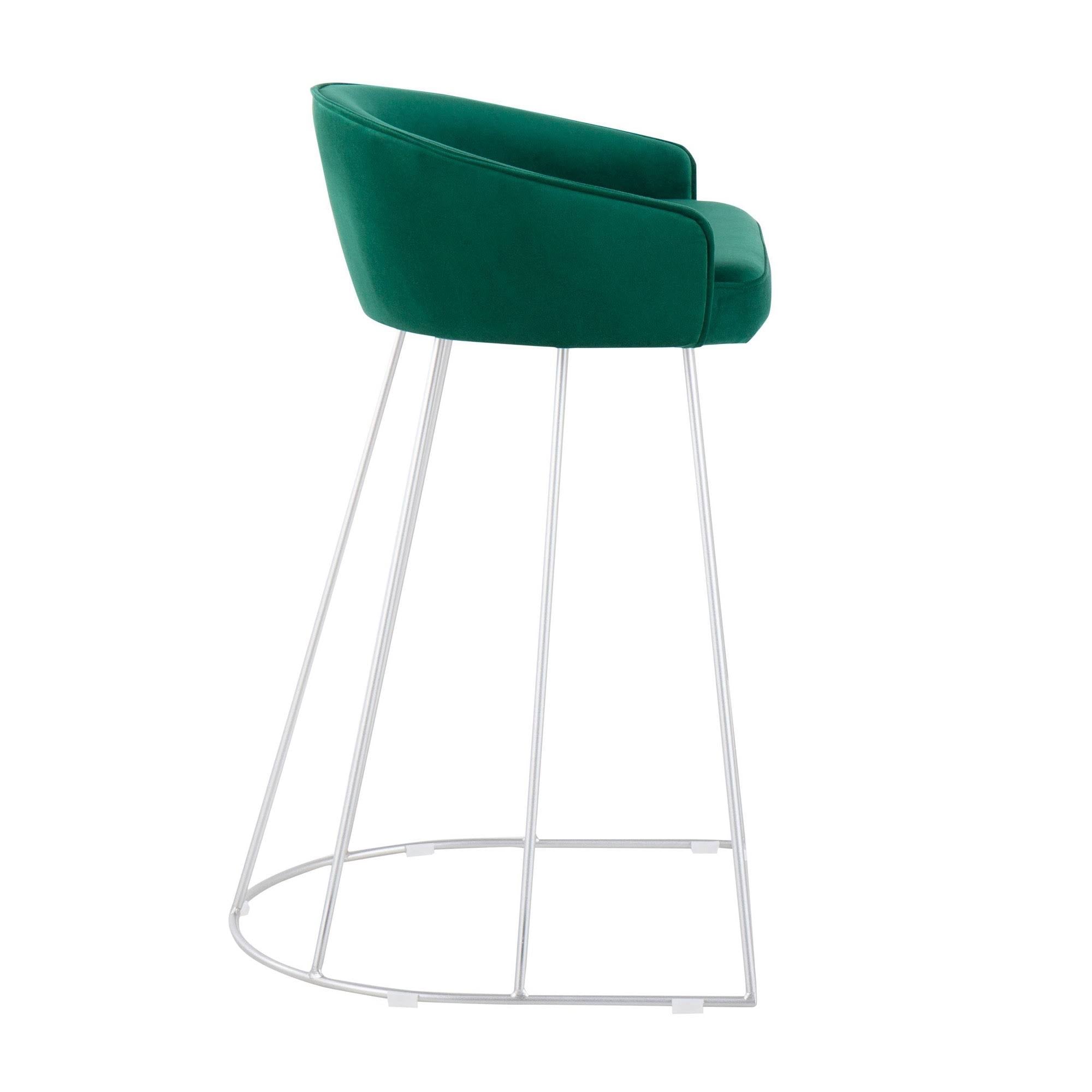 Green Velvet and Silver Steel Counter Height Stool Set of 2 H79497