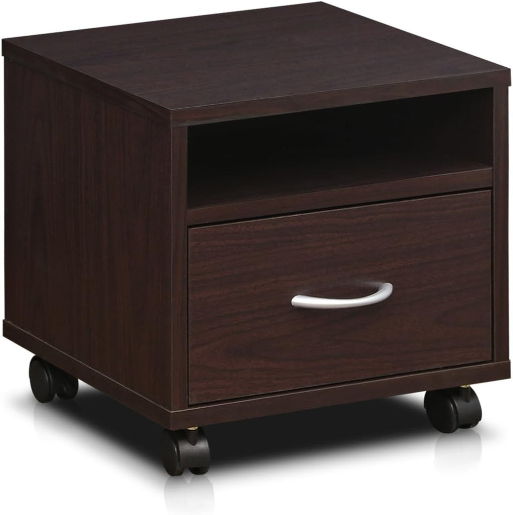 Espresso Under Desk Utility Cart with Casters V1870