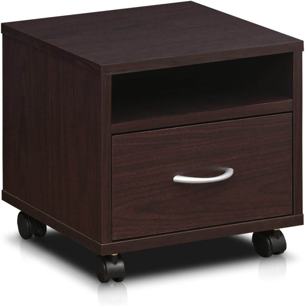 Espresso Under Desk Utility Cart with Casters V1870