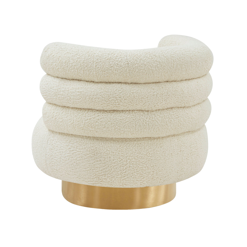 Cream Faux Shearling Swivel Chair with Gold Base H245658