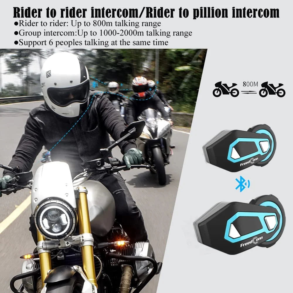 2PCS Motorcycle Bluetooth Intercom System for Helmet 6 Riders 1500M B60856