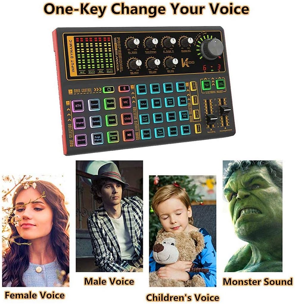 Professional Audio Mixer Sound Card with DJ Mixer Effects, Voice Changer and LED Light, Pack of 2 S285716