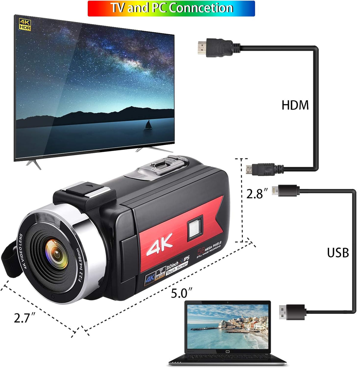 4K Camcorder with 16X Digital Zoom and Night Vision U829124