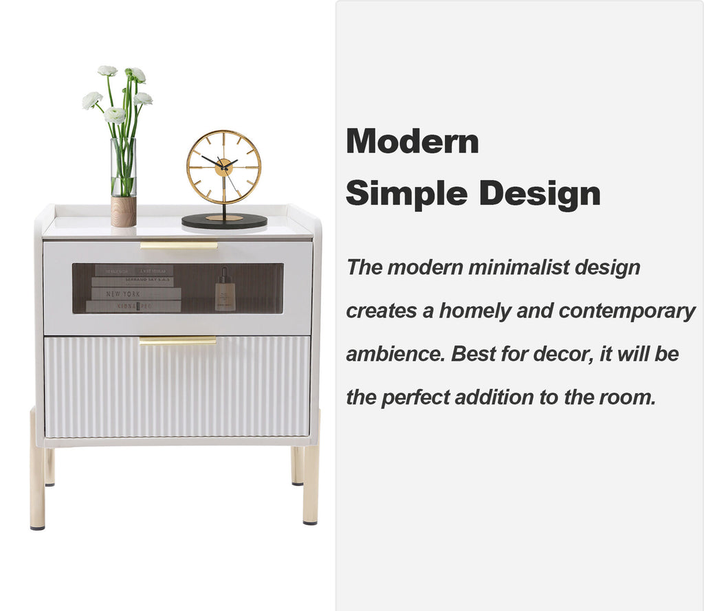 White 2 Drawer Wood End Table I521582