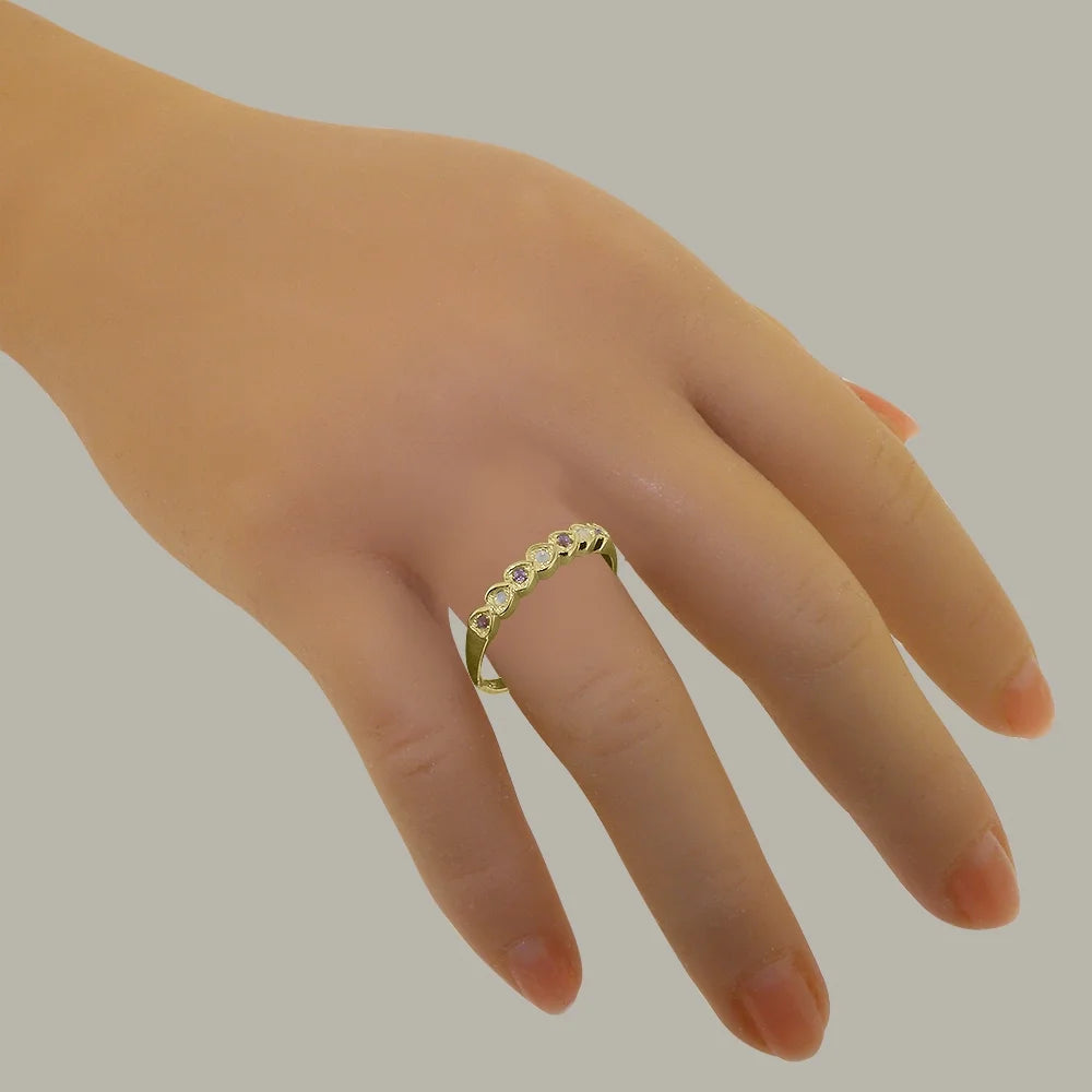 9k Yellow Gold Ring with Natural Opal & Amethyst Eternity Ring H981