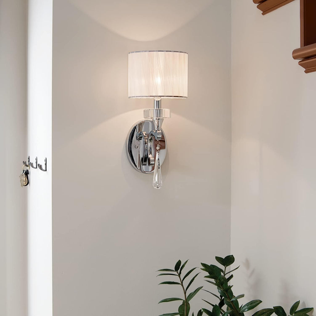 Chrome 1 Light Wall Sconce with Optical Crystal Accents and Organza Fabric U4908